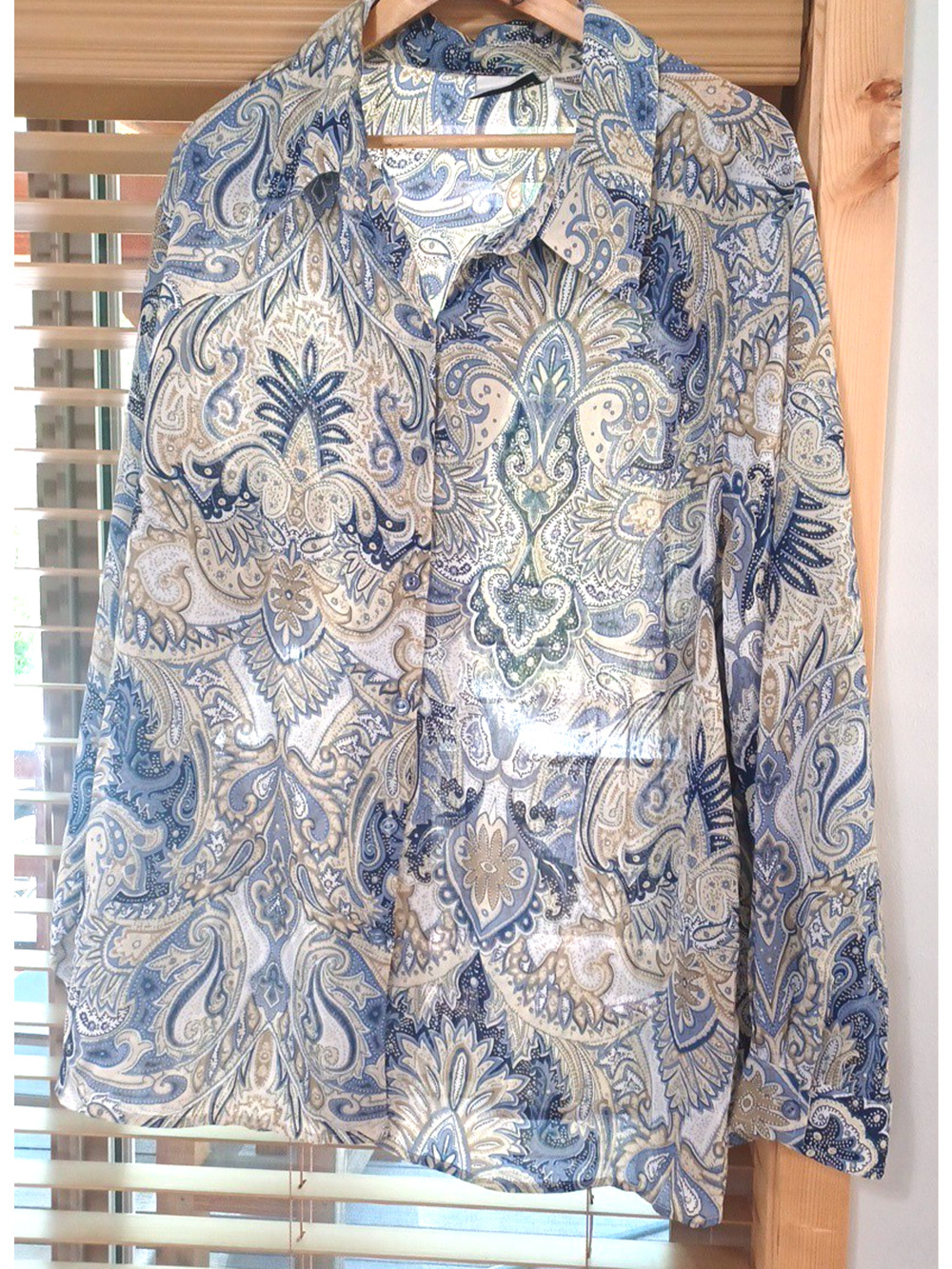 Fashion Bug VTG Women's Blouse Plus Sz 22/24 Blue Beige Paisley Lightweight